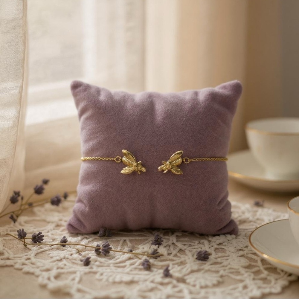 Gold-Tone Bee Cuff Bracelet | Open Bangle with Rhinestone Accents |